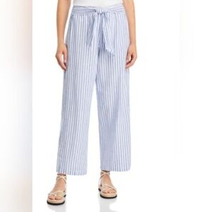 Beachlunchlounge Florencia Tie Waist Striped Blue and White Wide-Leg Pants L Cru